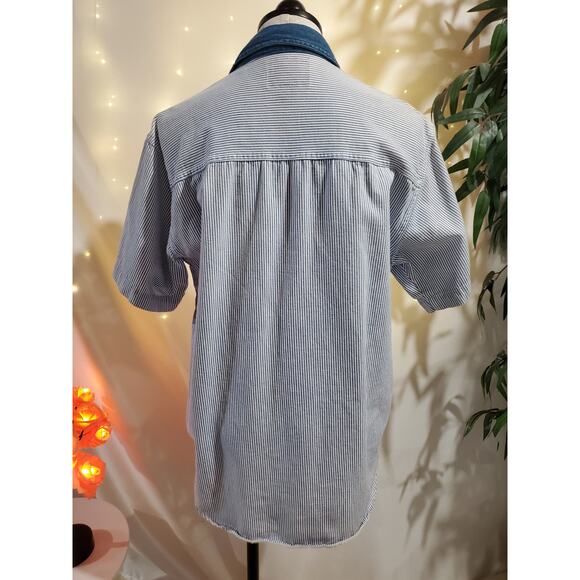 Lets Quizz Again Womens Vintage Embroidered Country Button Up Top Size M Striped - Picture 6 of 9